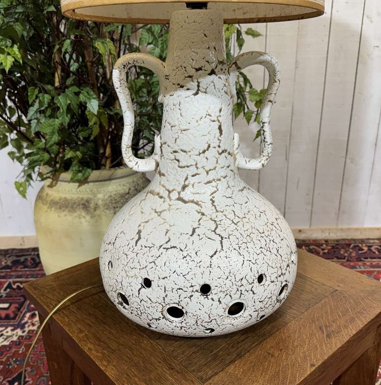 70s white ceramic lamp with period shade