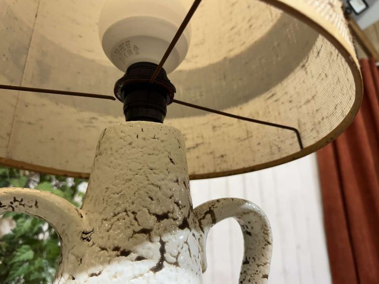 70s white ceramic lamp with period shade