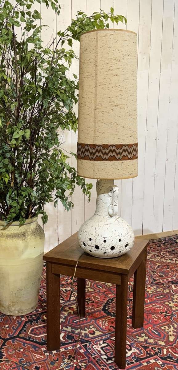 70s white ceramic lamp with period shade