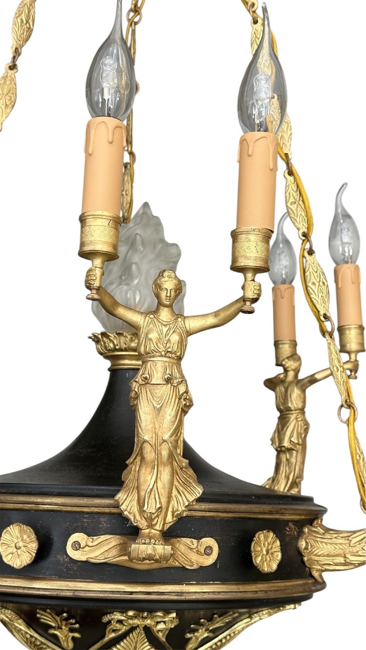 Ten-light gilded bronze Caryatid chandelier
