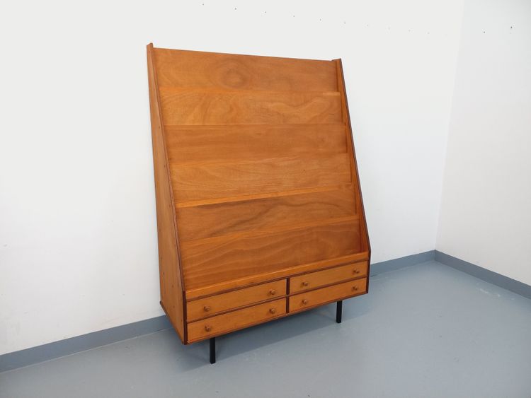 60's vintage wooden bookcase with drawers