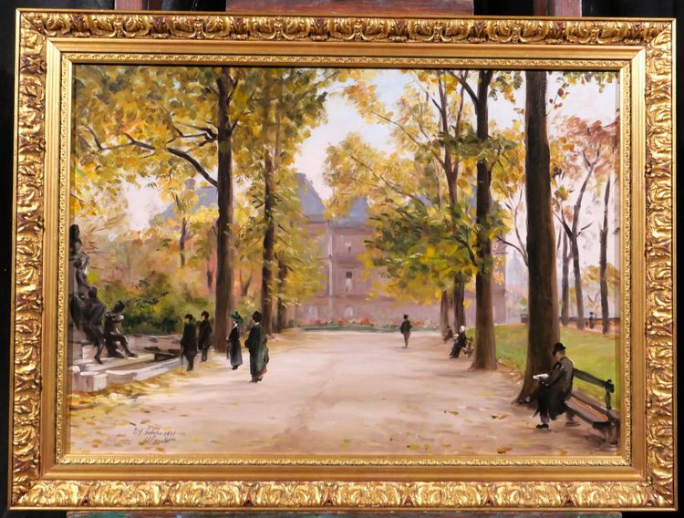 Henri LOUBAT 1855-1926 Paris, le jardin du Luxemborg, tableau, 1911 paysage impressionnisme