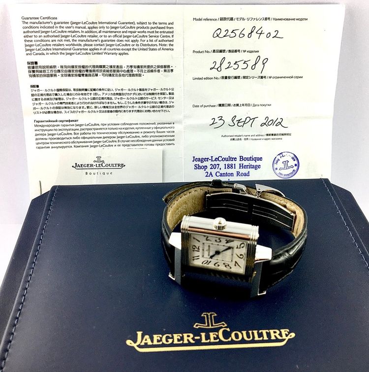 Jaeger-LeCoultre Reverso Damenuhr Duetto, Diamanten, Mechanisch, 1000 Stunden, Stahl/Leder, Box & Papiere