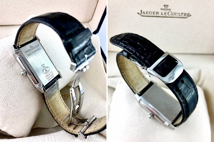 Jaeger-LeCoultre Reverso Damenuhr Duetto, Diamanten, Mechanisch, 1000 Stunden, Stahl/Leder, Box & Papiere