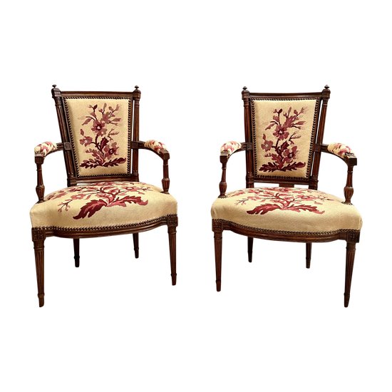 Pair Of Cabriolet Armchairs In Walnut Louis XVI Period Around 1780