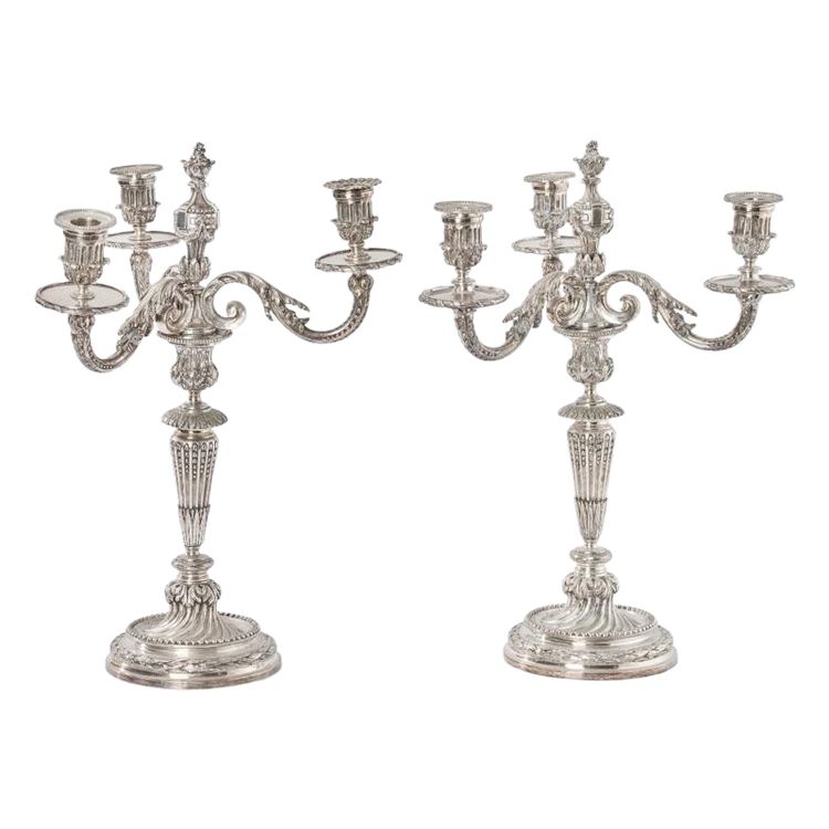 Pair of silvered bronze candelabra