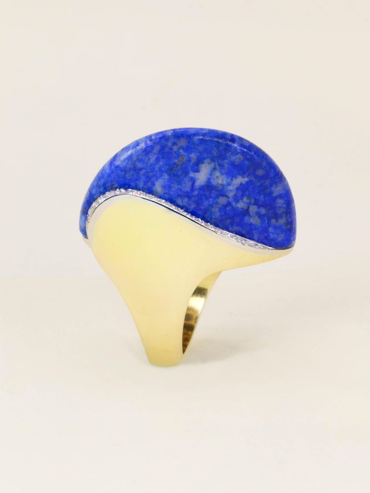 Bague cocktail or jaune lapis lazuli diamants