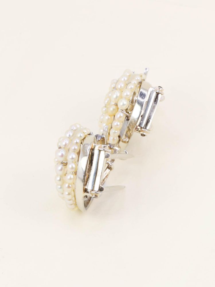 Double clips coquillage or blanc perles fines