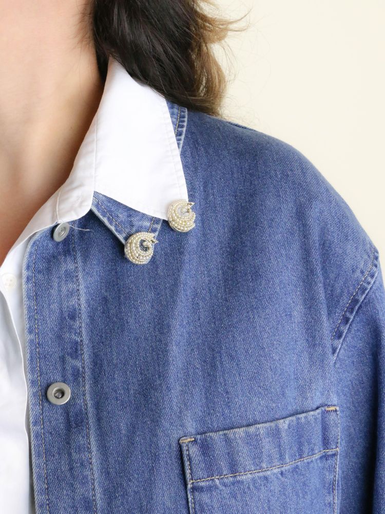 Double clips coquillage or blanc perles fines