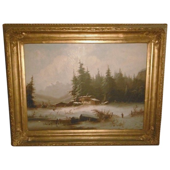 Öl auf Leinwand "Winterlandschaft".