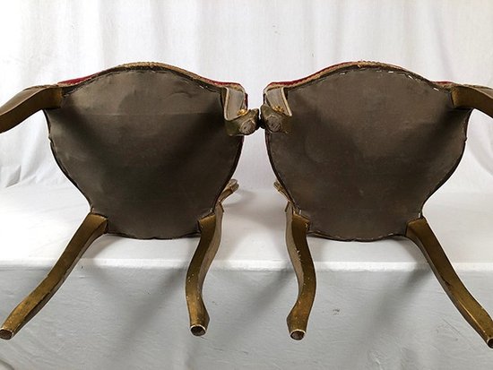 Paar Stühle im Louis XV-Stil aus vergoldetem Holz, Zeit Napoleons III