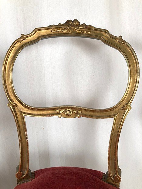 Paar Stühle im Louis XV-Stil aus vergoldetem Holz, Zeit Napoleons III