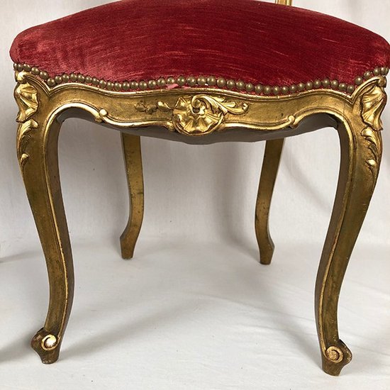 Paar Stühle im Louis XV-Stil aus vergoldetem Holz, Zeit Napoleons III