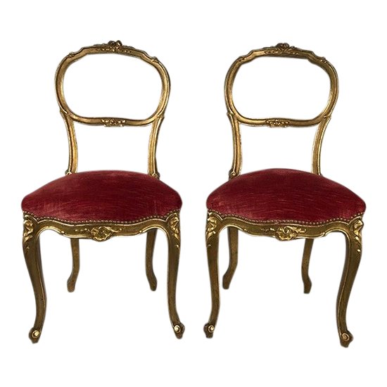 Paar Stühle im Louis XV-Stil aus vergoldetem Holz, Zeit Napoleons III