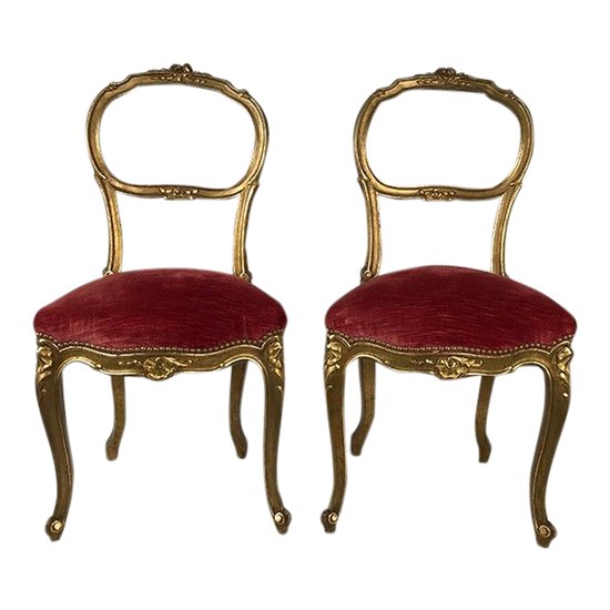 Pair of Louis XV style chairs in gilded wood, Napoleon III period