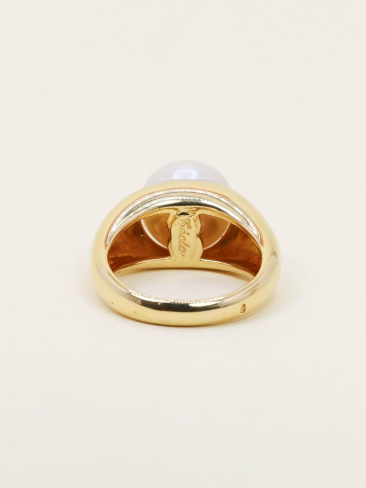 TECLA Gelbgold-Ring im Bandstil mit Knopfperle