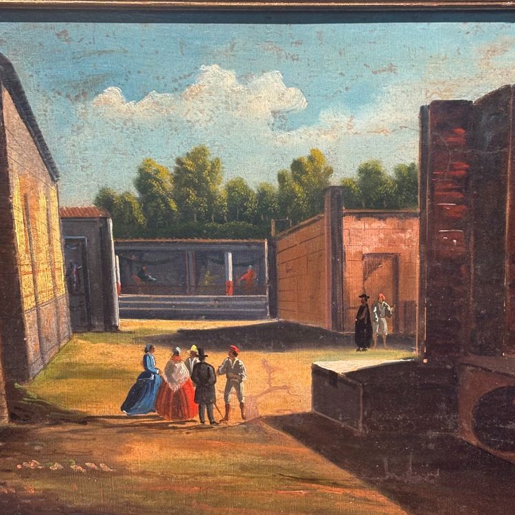 Huile sur toile ancienne représentant les fouilles de Pompéi, XVIIIe siècle, école napolitaine. Dimensions : 56 x 35 cm. Magnifique.
