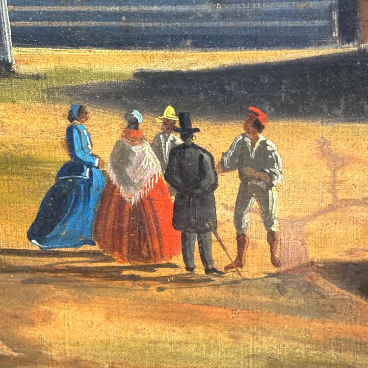 Huile sur toile ancienne représentant les fouilles de Pompéi, XVIIIe siècle, école napolitaine. Dimensions : 56 x 35 cm. Magnifique.