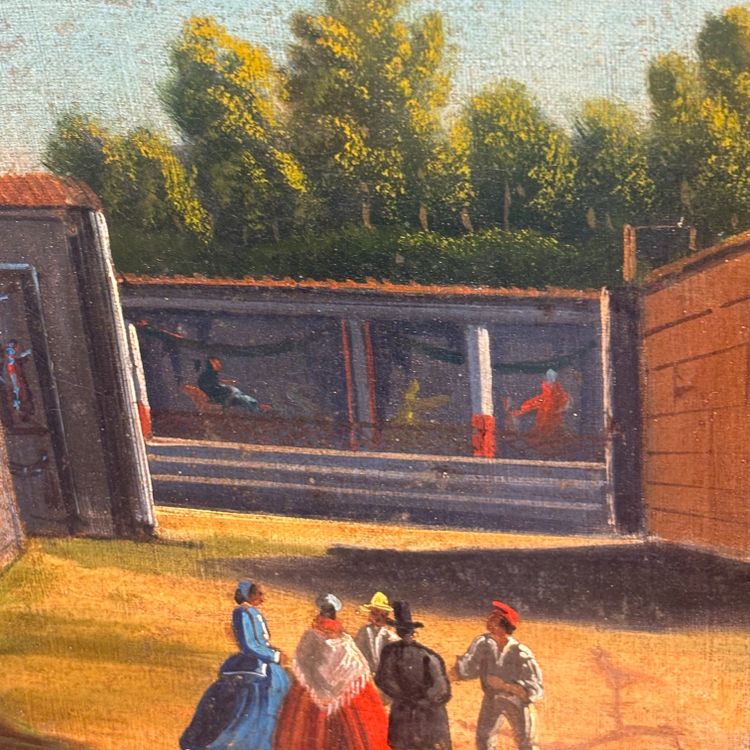 Huile sur toile ancienne représentant les fouilles de Pompéi, XVIIIe siècle, école napolitaine. Dimensions : 56 x 35 cm. Magnifique.