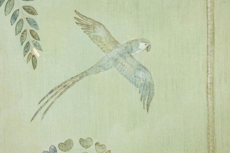 Painted canvas or decorative panel, featuring parrots and foliage. Contemporary. LS6782A1089