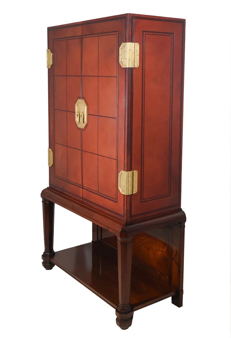 Palisanderschrank aus der Art-déco-Zeit, bezogen mit Leder