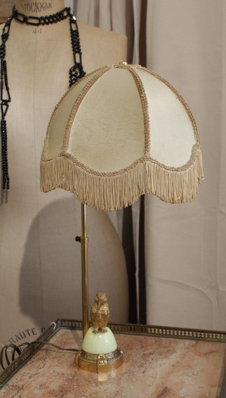 Lampe réglable oiseau en laiton doré et abat-jour 20ème siècle