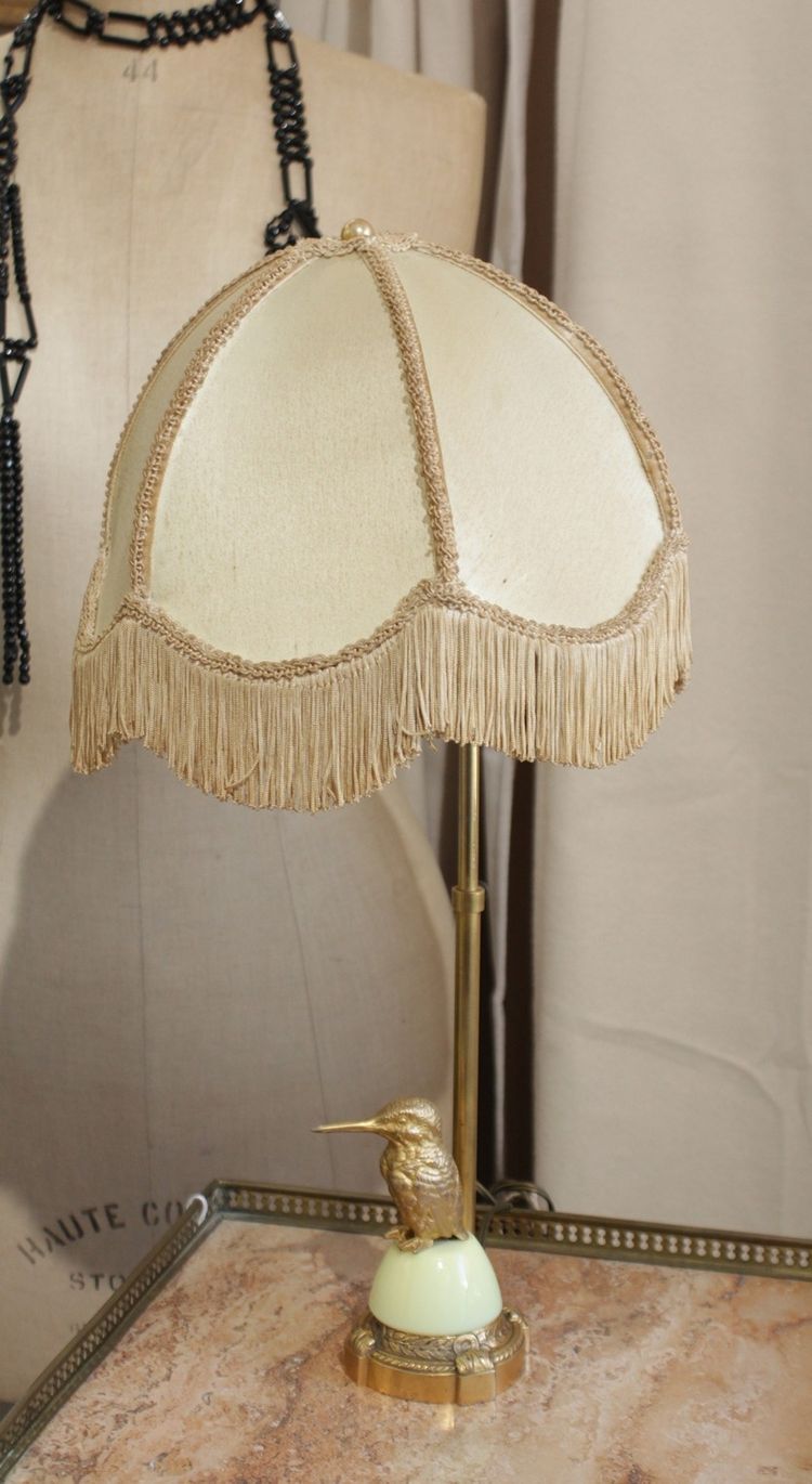 Lampe réglable oiseau en laiton doré et abat-jour 20ème siècle