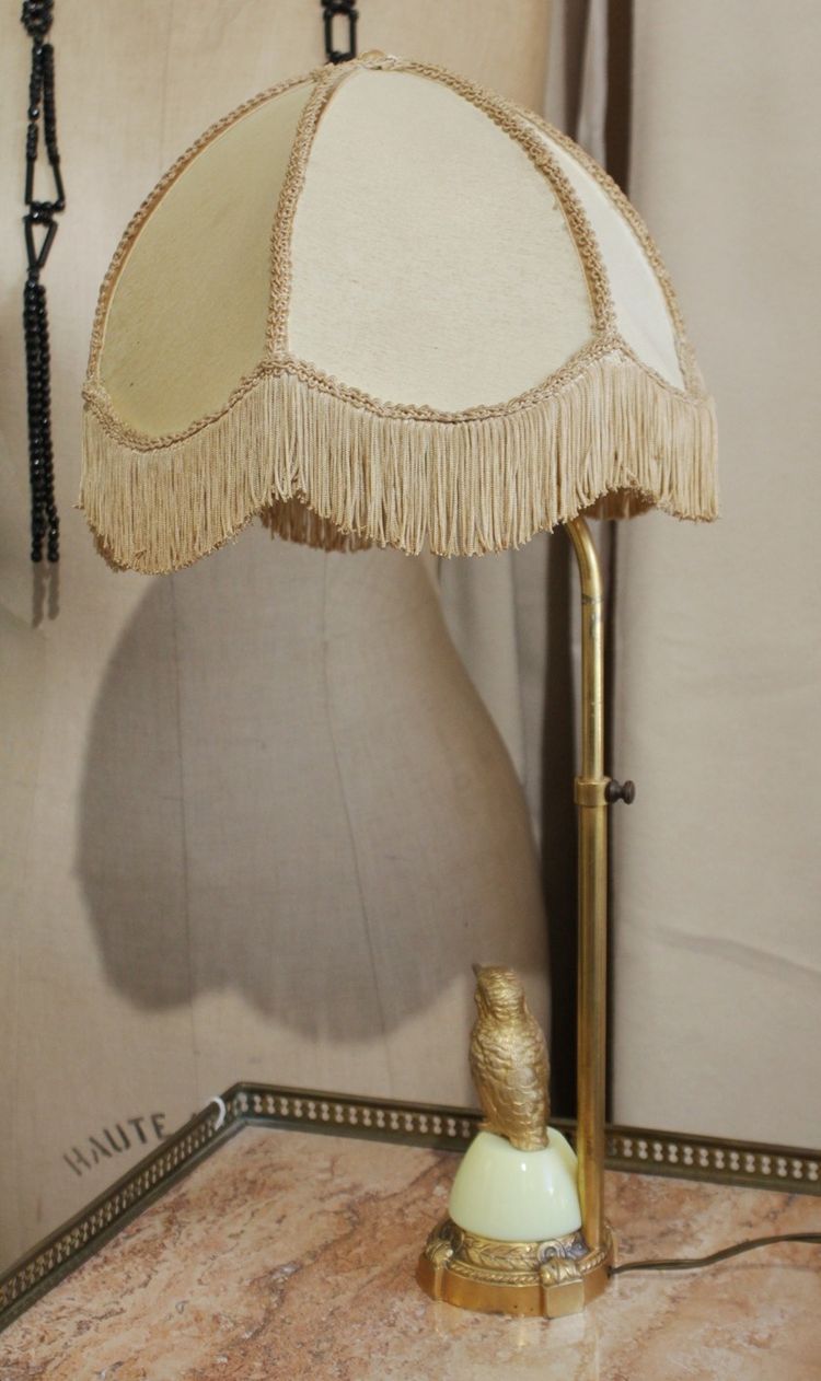 Lampe réglable oiseau en laiton doré et abat-jour 20ème siècle