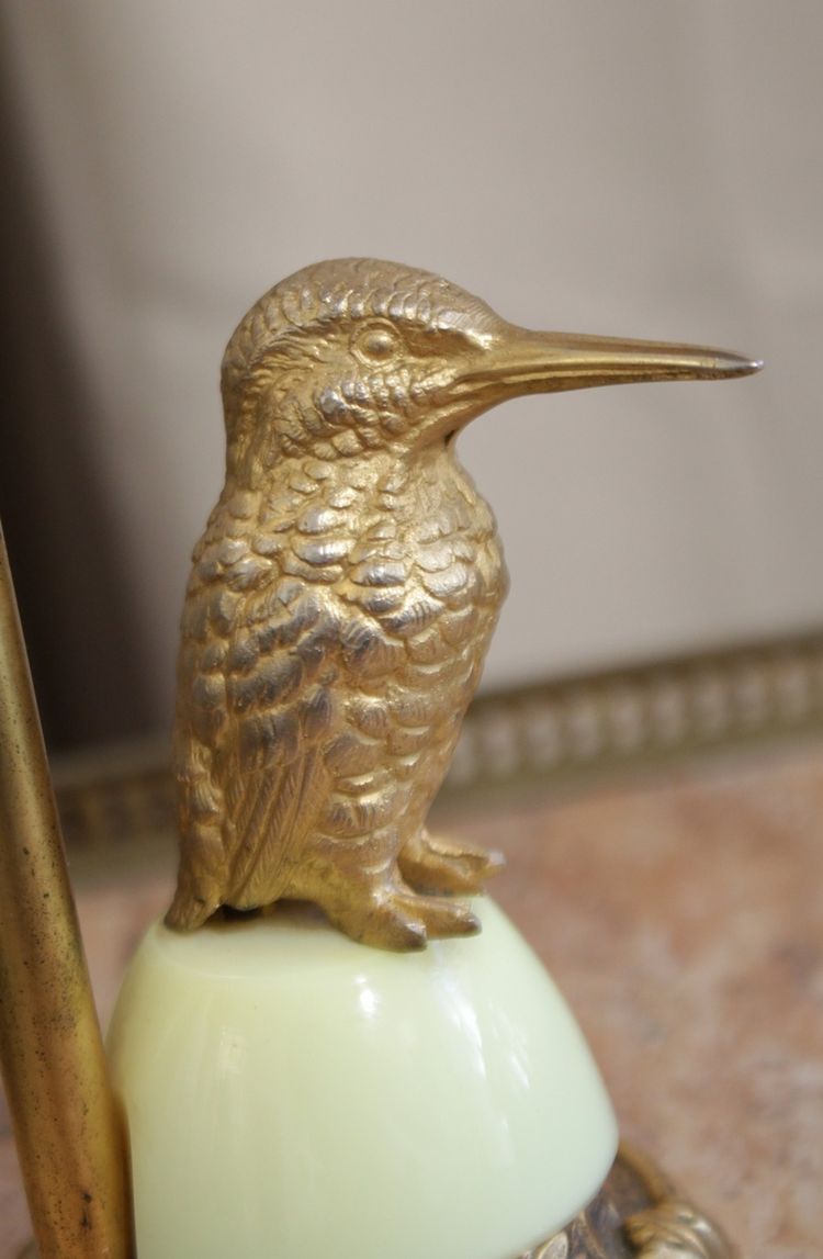 Lampe réglable oiseau en laiton doré et abat-jour 20ème siècle
