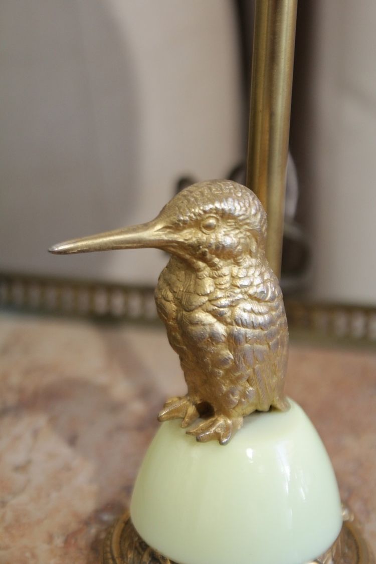Lampe réglable oiseau en laiton doré et abat-jour 20ème siècle