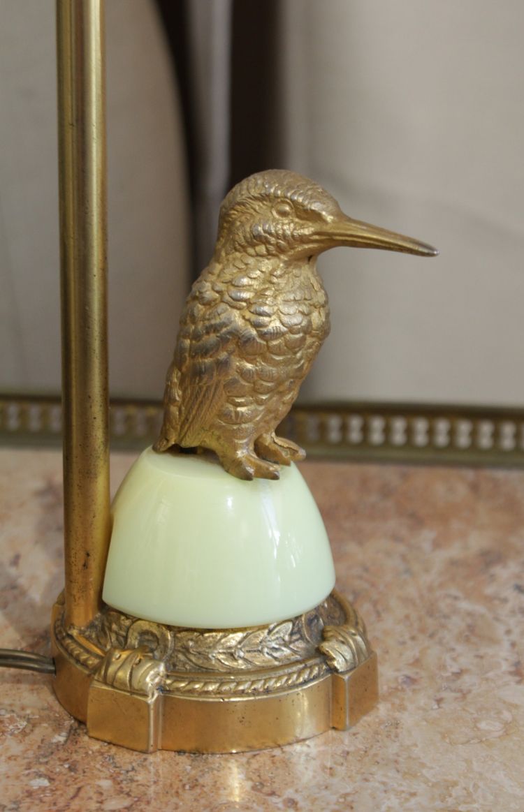 Lampe réglable oiseau en laiton doré et abat-jour 20ème siècle