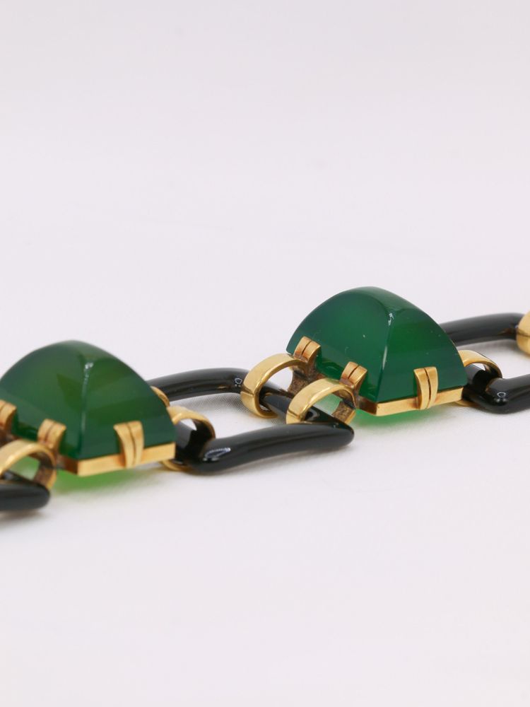 Bracciale Art Déco in oro giallo con onice e crisoprasa