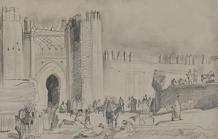René Cottet - (1902 - 1992) - Morocco - Fez - 4 original drawings - 1934