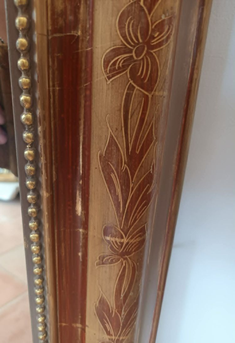 101 x 148 cm Large Louis Philippe beaded fireplace mirror, original gold leaf
