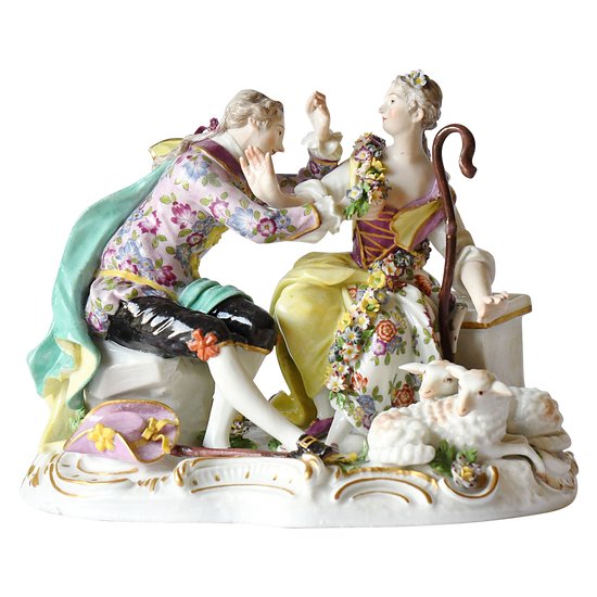 Groupe en porcelaine de Samson représentant un couple de bergères