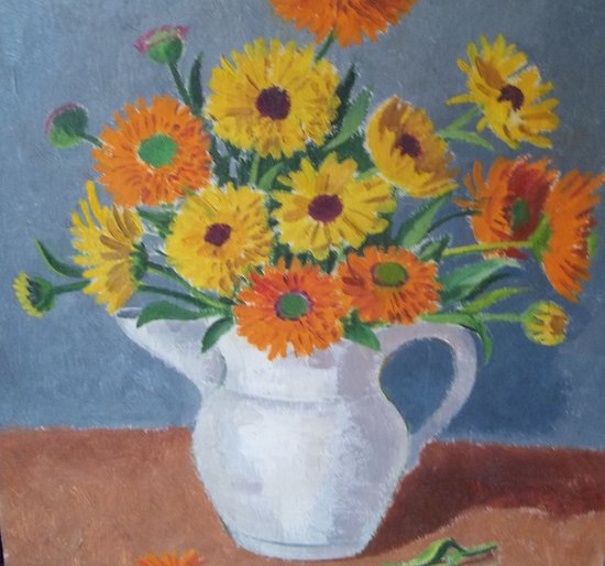 Maurice Georges PONCELET ( 1897-1978 ). pitcher with dahlias.