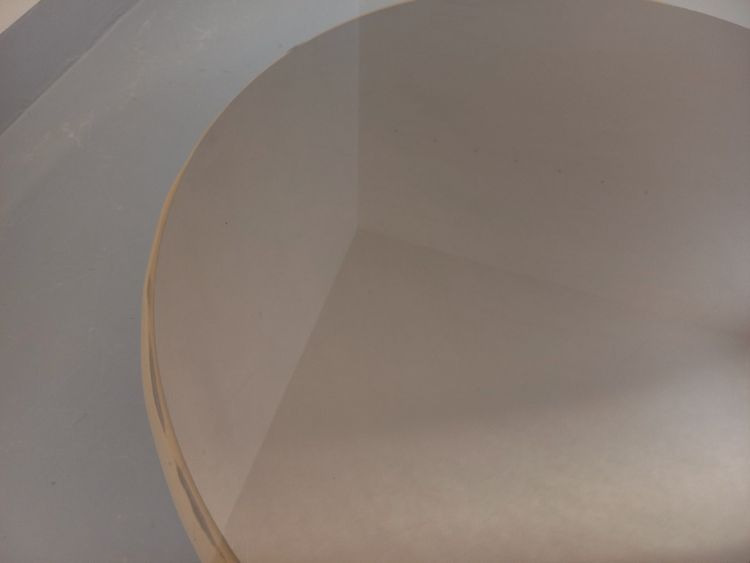 Table basse ronde vintage en verre, cuir et métal style Space Age des années 70
