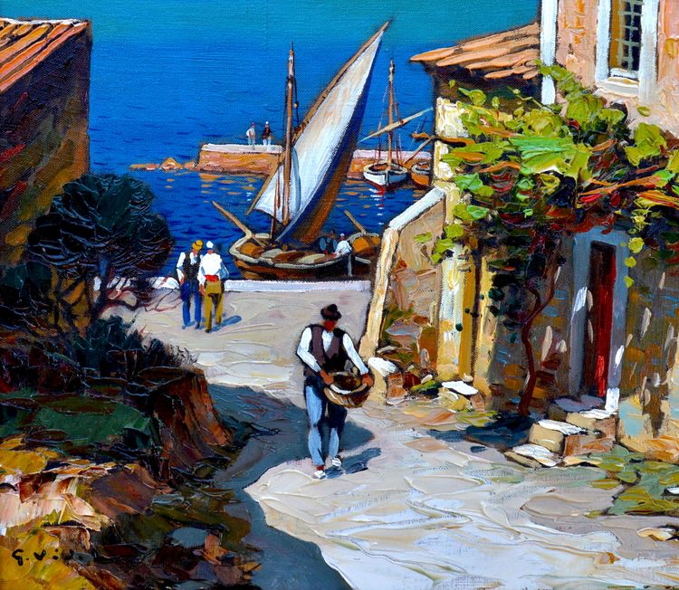 VIDAL Gustave (1895 - 1966) "Petit port en Méditerranée " Corse Provence Avignon Paris France