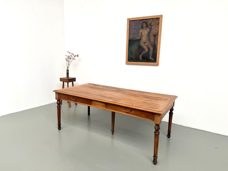 1950s farmhouse table with 5 beech legs and 4 drawers