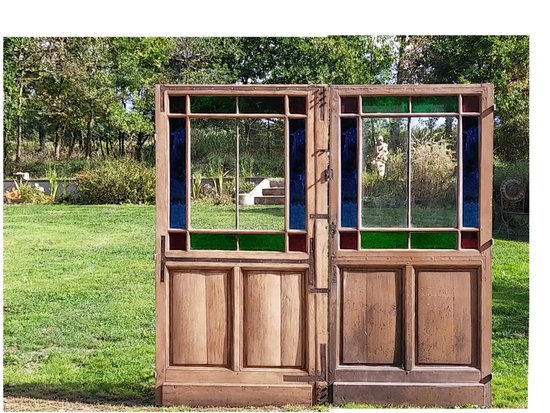 Double Porte Vitrée Ancienne XIXème Pour Atelier Loft Baie Ouverture Pignon Orangerie Portes 