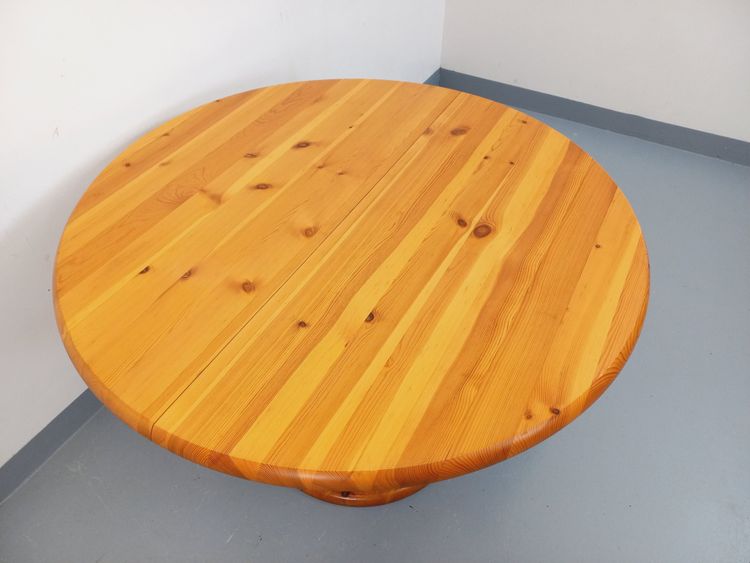 Table à manger ronde scandinave vintage style Rainer Daumiller en pin des années 60 70 avec rallonge