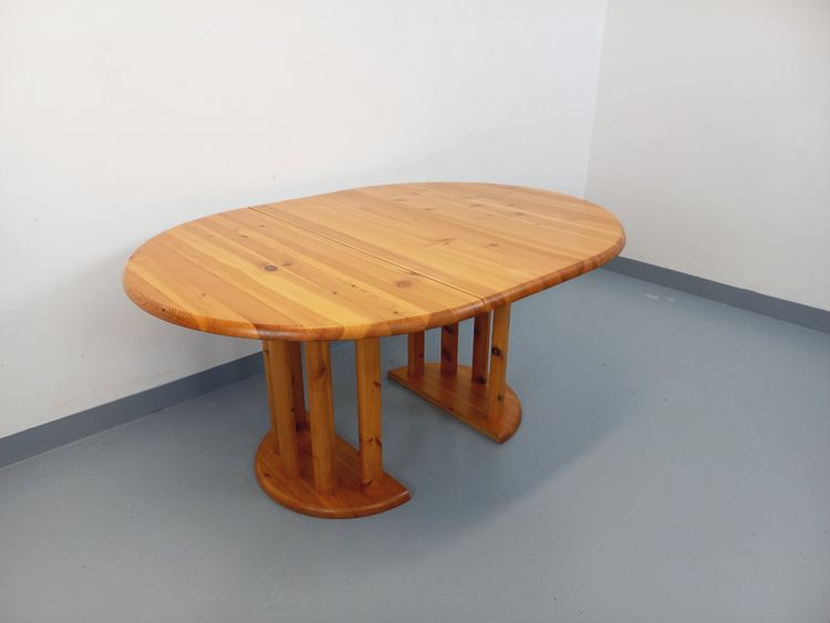 Table à manger ronde scandinave vintage style Rainer Daumiller en pin des années 60 70 avec rallonge