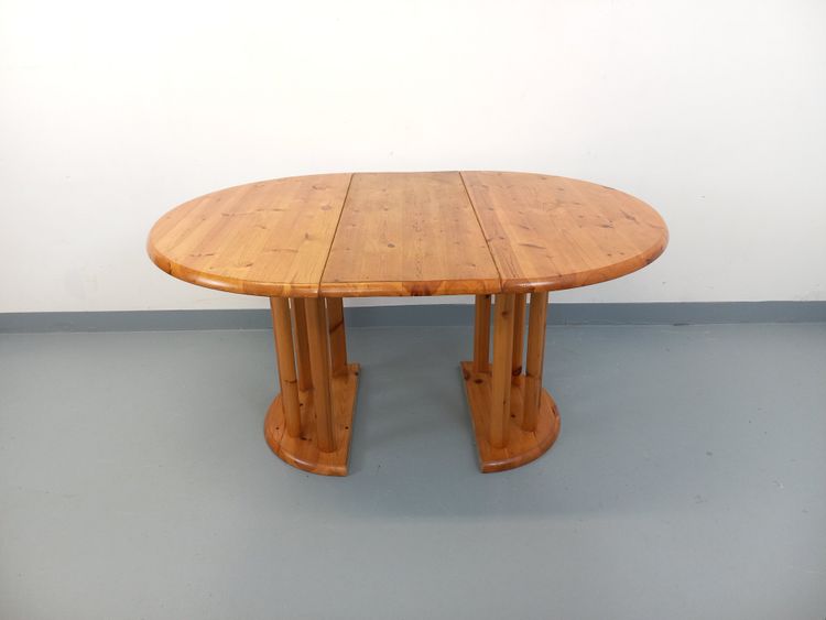 Table à manger ronde scandinave vintage style Rainer Daumiller en pin des années 60 70 avec rallonge