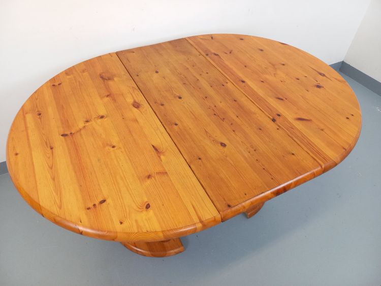 Table à manger ronde scandinave vintage style Rainer Daumiller en pin des années 60 70 avec rallonge