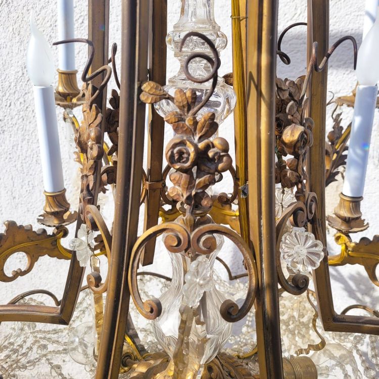 Grand lustre H130cm, bronze et cristal, début XXème siècle