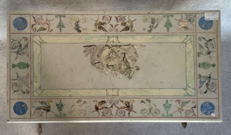 Wrought-iron coffee table with marble top