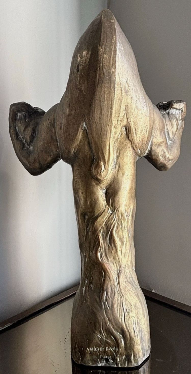 FEVOLA Félix Pascal (1882-1953).  Grande troll in bronzo con patina dorata sfumata che forma un candelabro