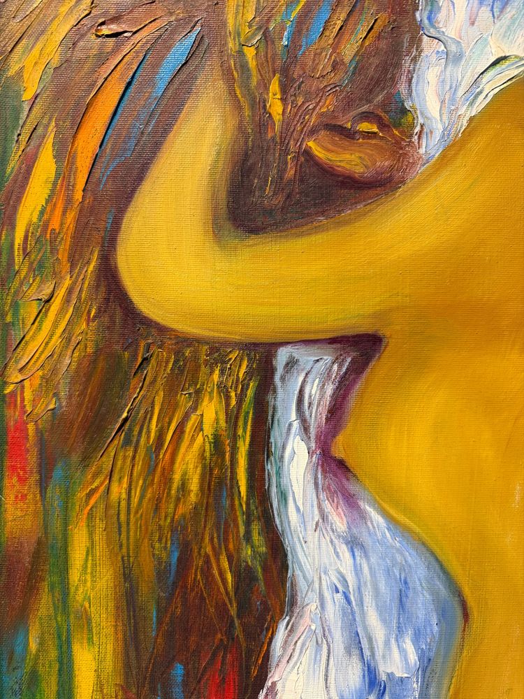 Gianfranco Zaccagnino, olio su tela, arte moderna, "Donna che si asciuga i capelli", 80x60cm