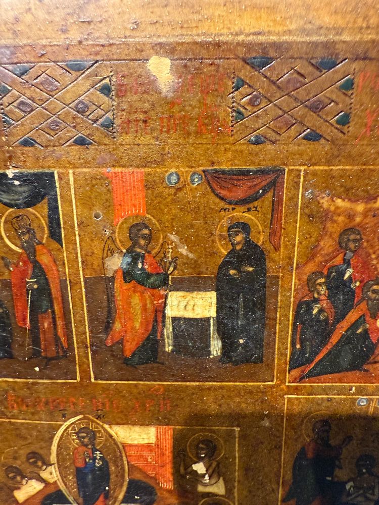 Antique Russian icon on panel, depicting the Twelve Great Feasts, Russia, 19th century, 36x31cm