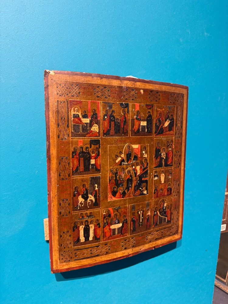 Antique Russian icon on panel, depicting the Twelve Great Feasts, Russia, 19th century, 36x31cm